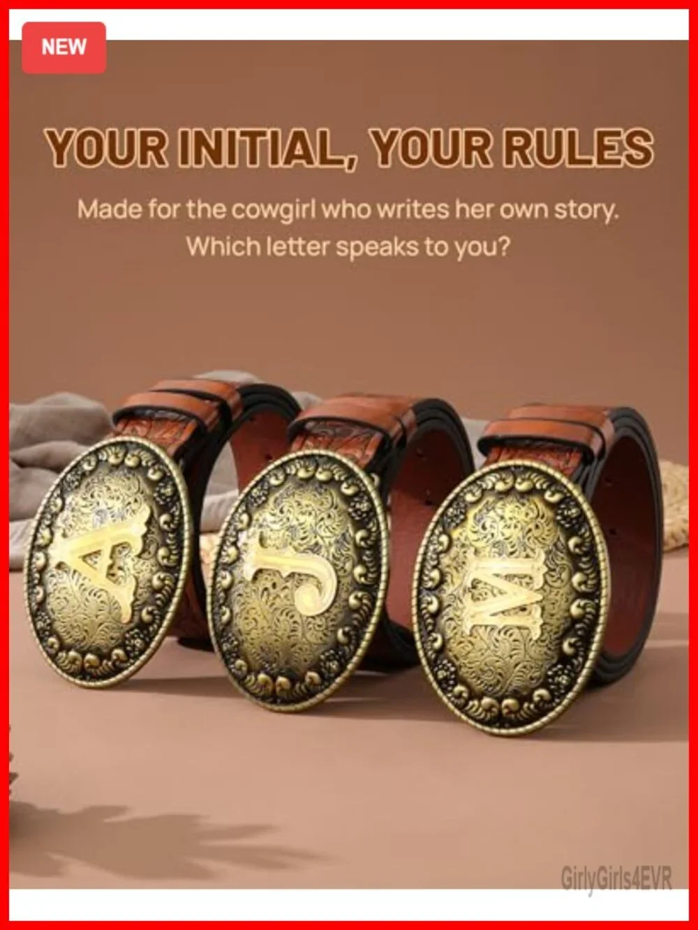 Vintage Western PU Leather Belt with Ornate Initial Buckle